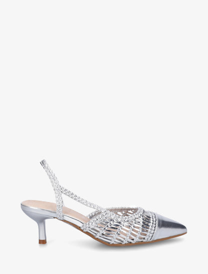 Sandales ajourées à tour de cheville tressé - Argent - 1