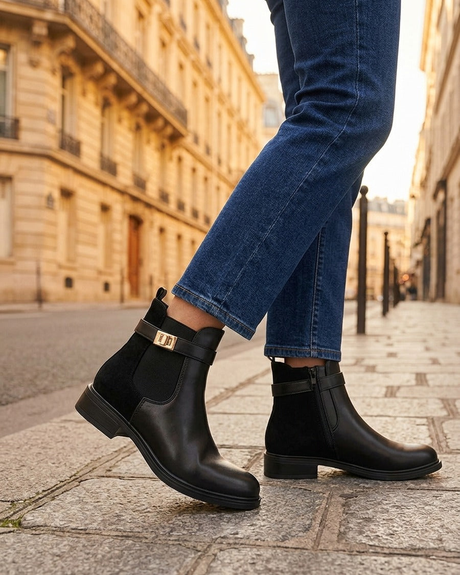 Bottines unies à contrefort en suédine - Noir
