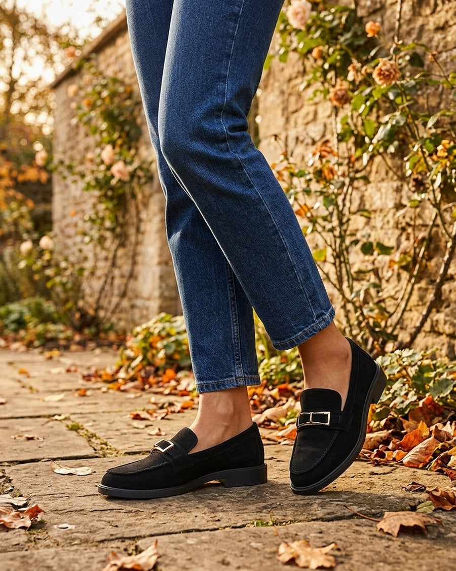 Mocassins en suédine à boucle métallique - Noir