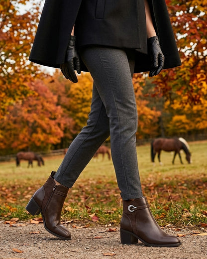 Bottines bimatière à boucle strassée - Marron