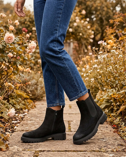 Bottines élastiquées en suédine - Noir