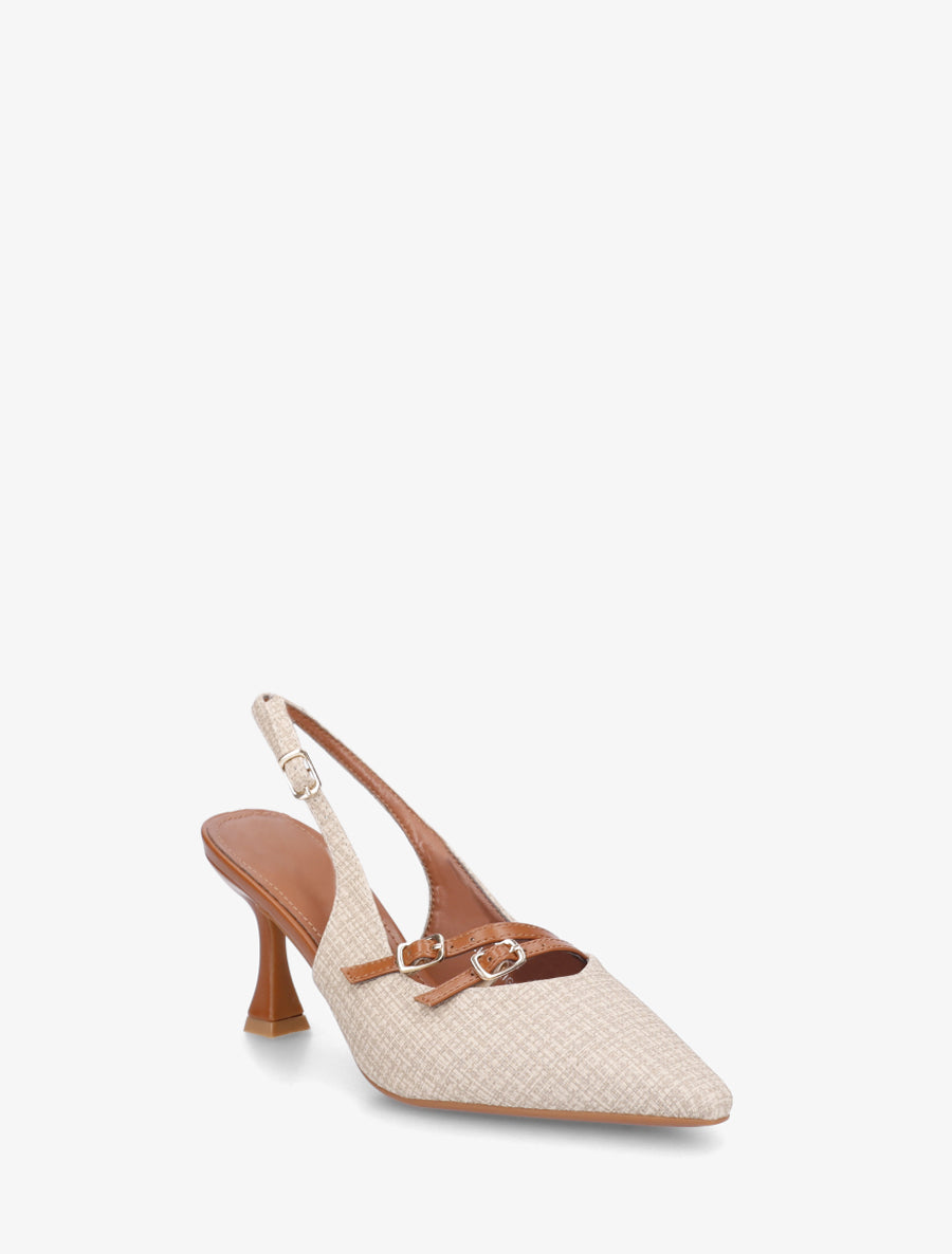 Escarpins en simili texturé à talon - Beige clair - 2