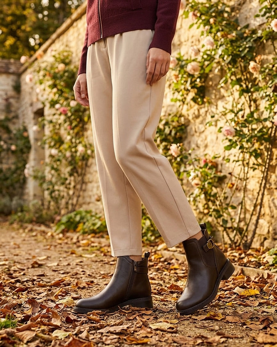 Bottines en simili à cheville élastiquée - Chocolat