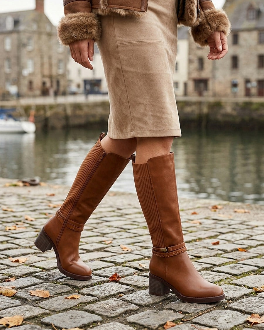 Bottes en simili à sangles fantaisies - Camel