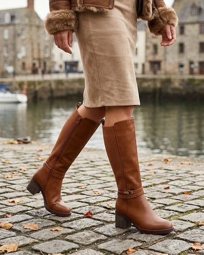Bottes en simili à sangles fantaisies - Camel