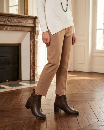 Bottines en simili et suédine - Marron