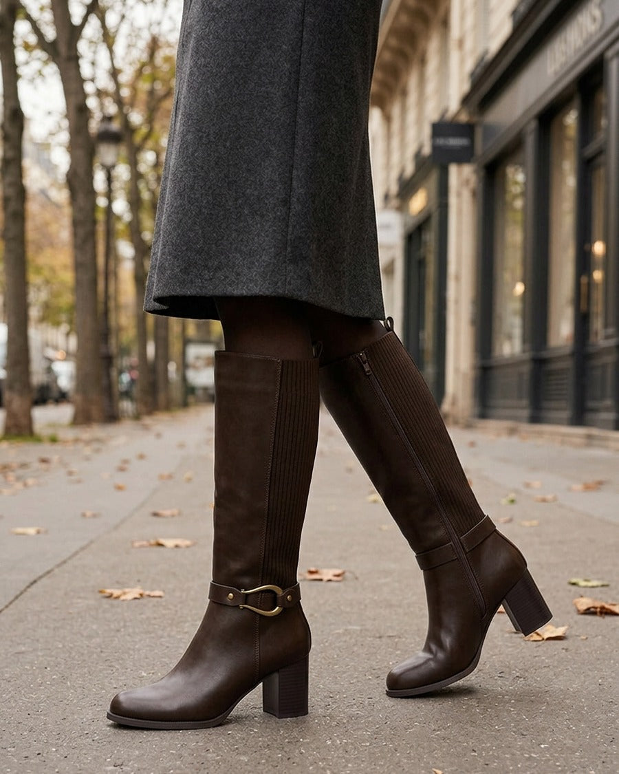 Bottes unies bimatière - Marron