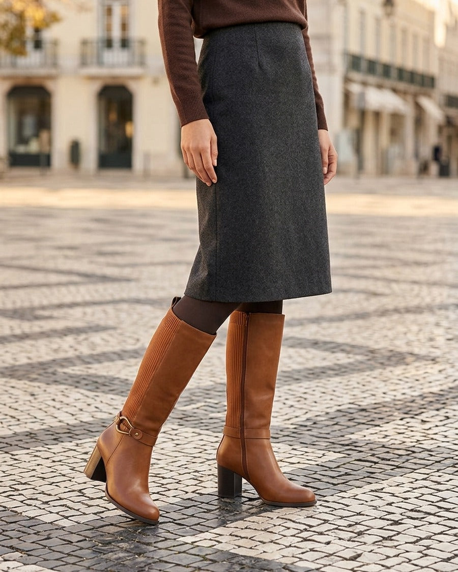Bottes unies bimatière - Camel