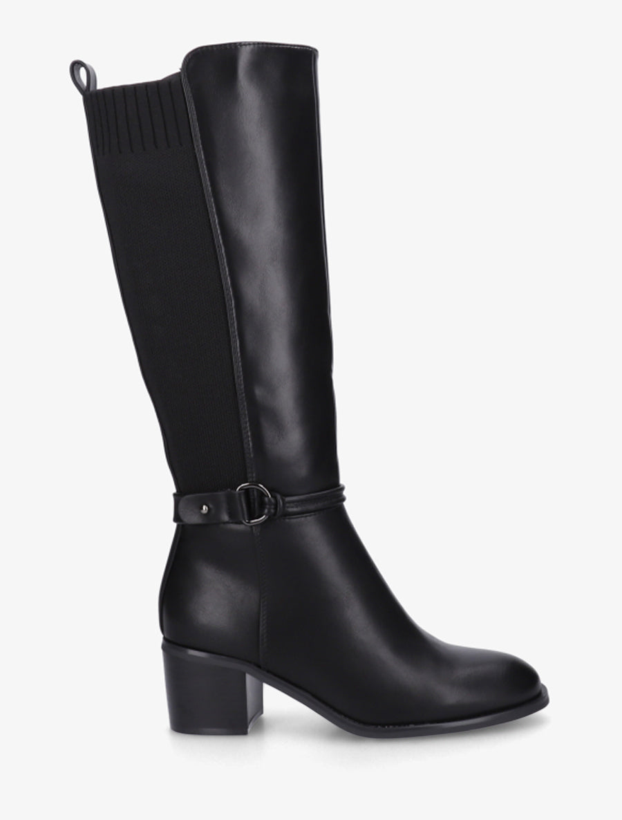 Bottes en simili et tissu à boucle ronde - Noir - 1