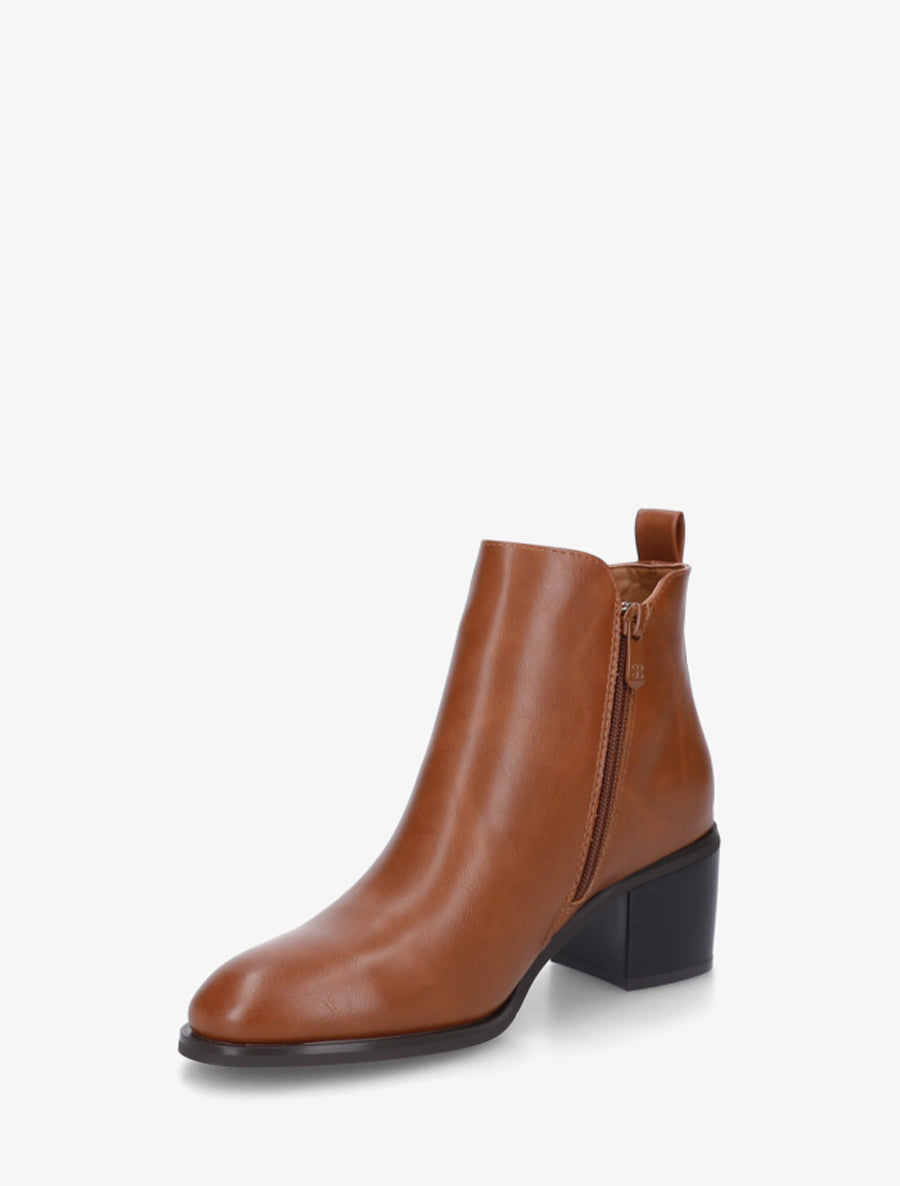 Bottines en simili à zip décoratif - Camel - 3