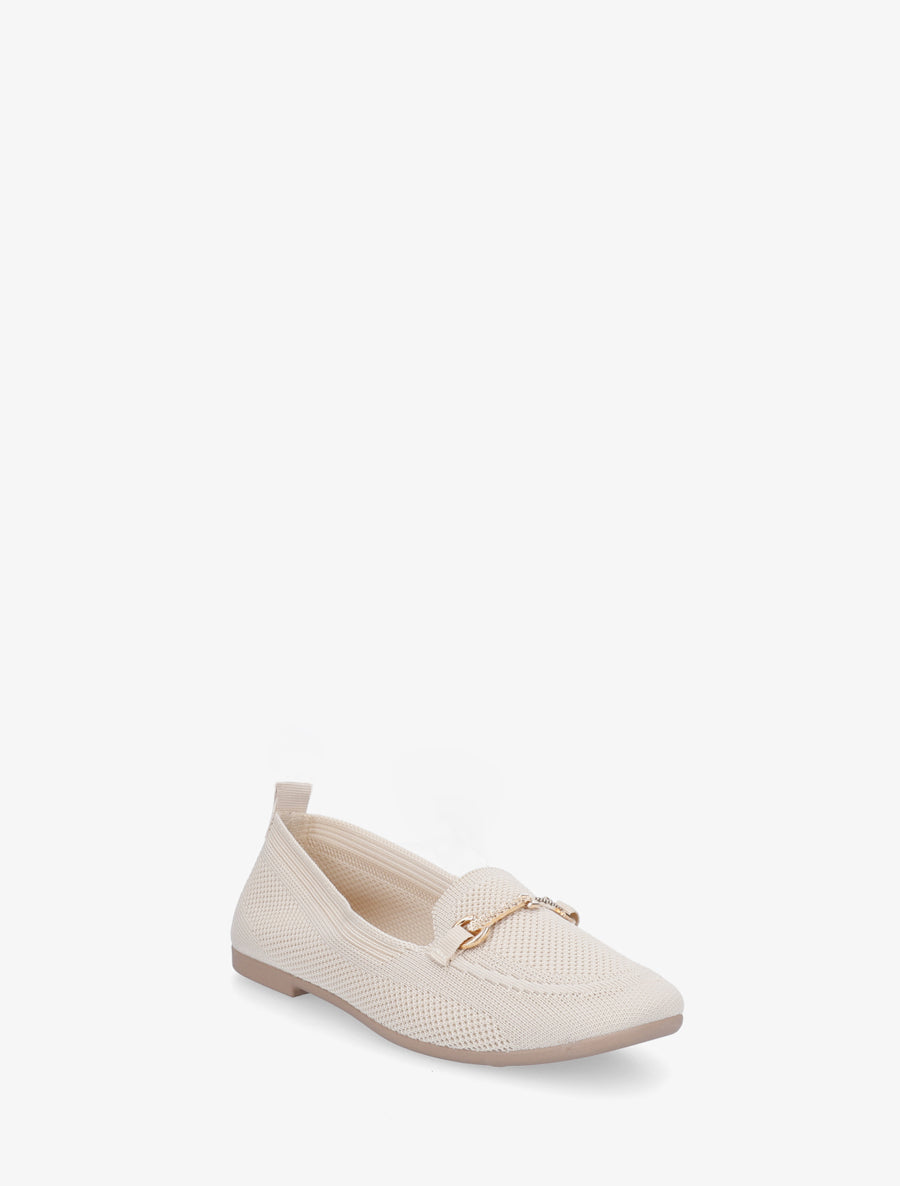 Mocassins en maille à boucle décorative - Beige - 2