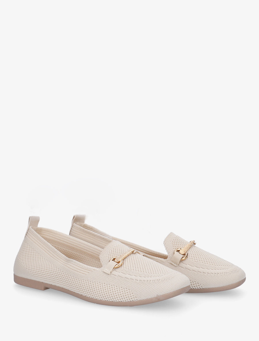 Mocassins en maille à boucle décorative - Beige - 4