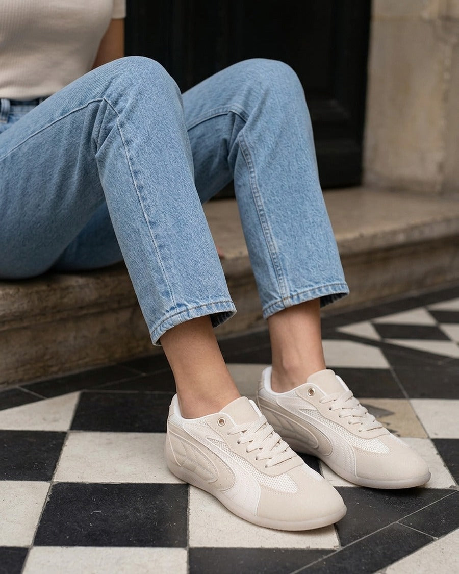 Sneakers à empiècement effet nubuck et mesh - Taupe