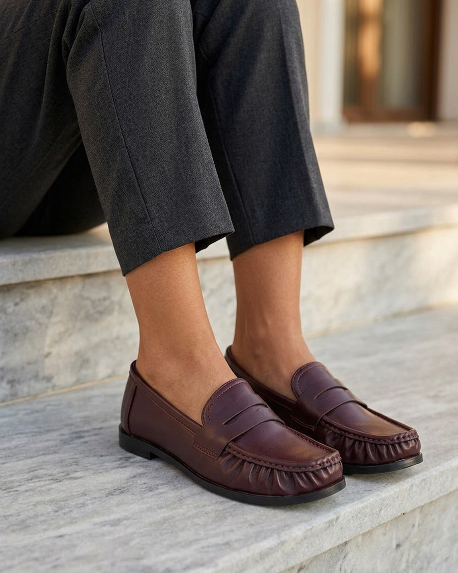 Mocassins unis en simili - Bordeaux