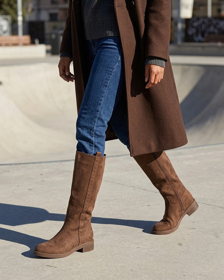 Bottes unies en suédine - Marron