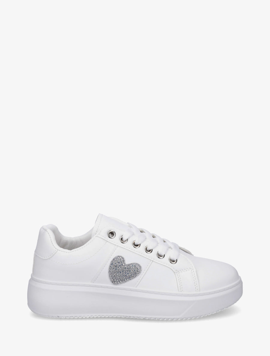 Sneakers à empiècement coeur strassé - Blanc - 1