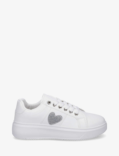 Sneakers à empiècement coeur strassé - Blanc - 1