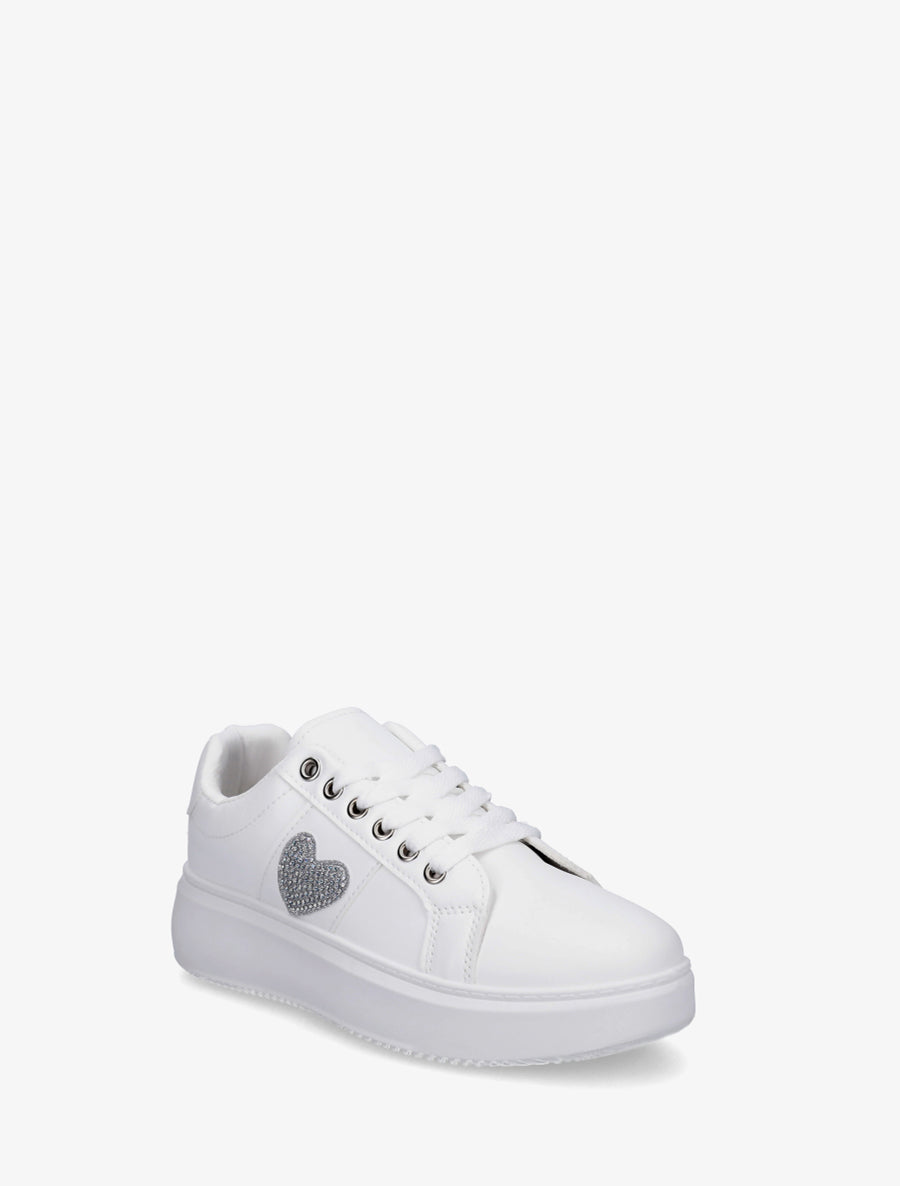 Sneakers à empiècement coeur strassé - Blanc - 2