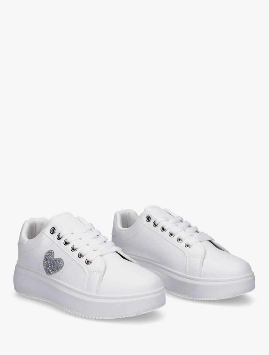 Sneakers à empiècement coeur strassé - Blanc - 4