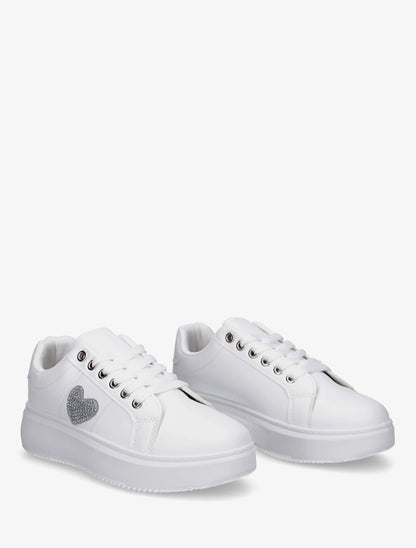 Sneakers à empiècement coeur strassé - Blanc - 4