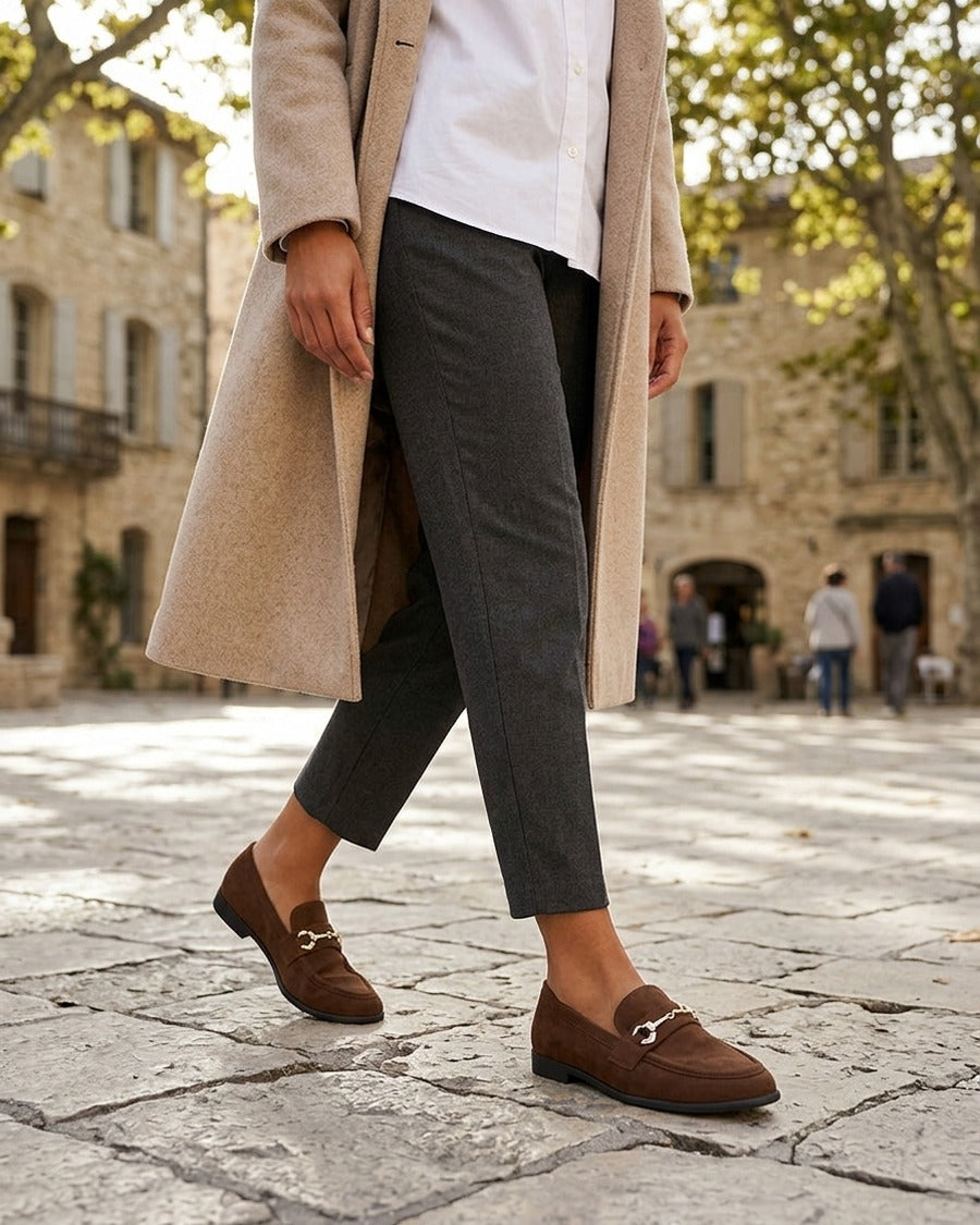 Mocassins en suédine à boucle stylisée - Marron