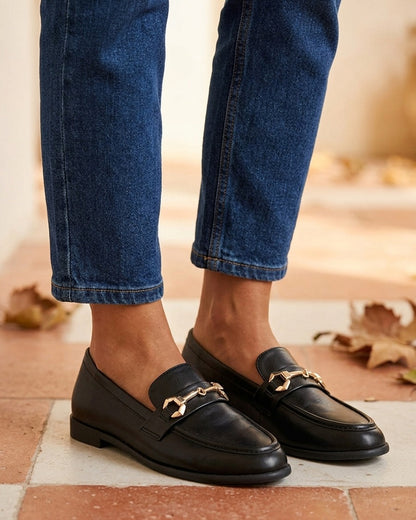 Mocassins en simili à boucle stylisée - Noir