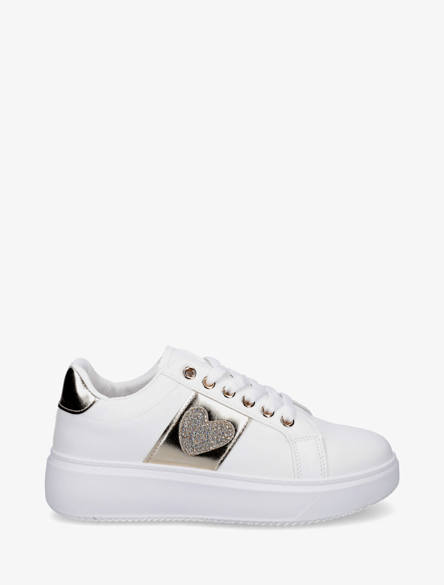 Sneakers à empiècement coeur strassé - Or - 1