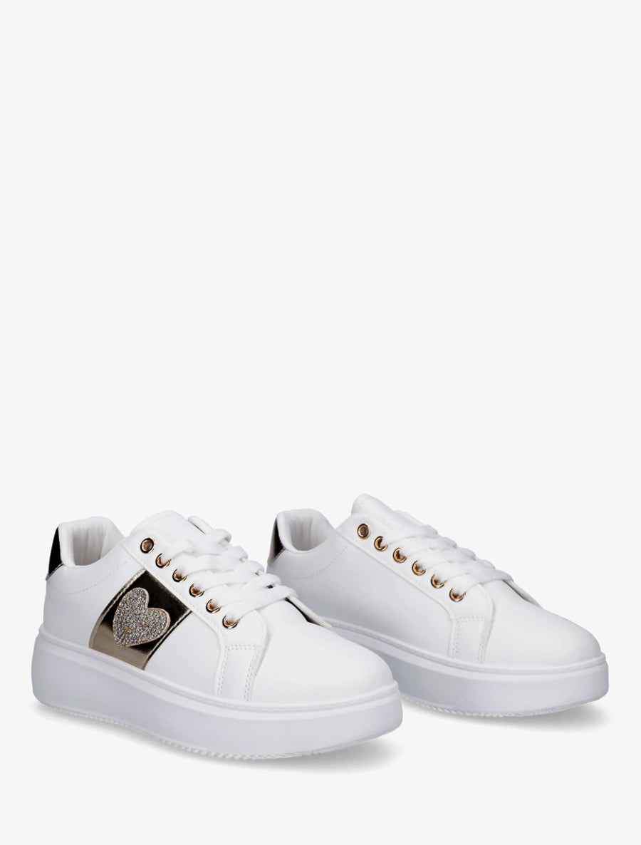 Sneakers à empiècement coeur strassé - Or - 4