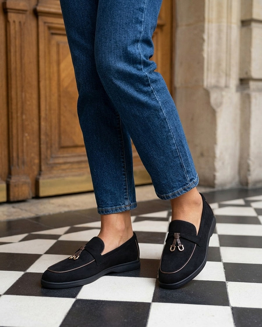 Mocassins en suédine à boucle décorative - Noir
