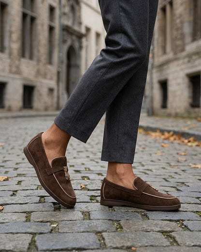 Mocassins en suédine à boucle décorative - Marron