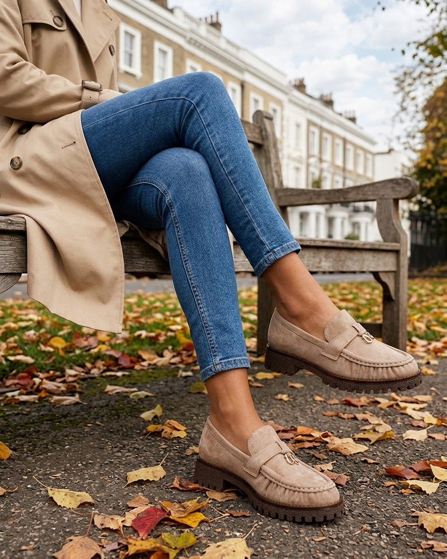 Mocassins en suédine à semelle crantée - Beige foncé