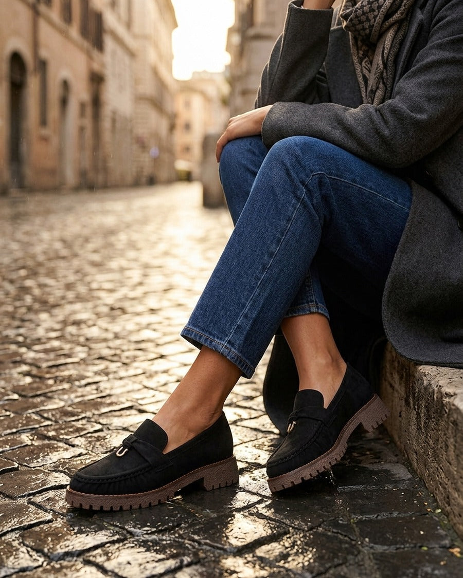 Mocassins en suédine à semelle crantée - Noir