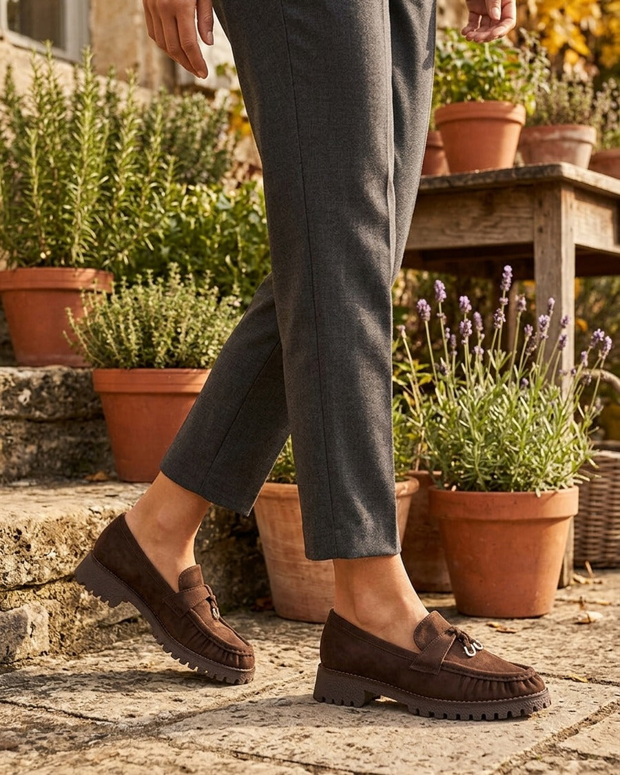 Mocassins en suédine à semelle crantée - Marron