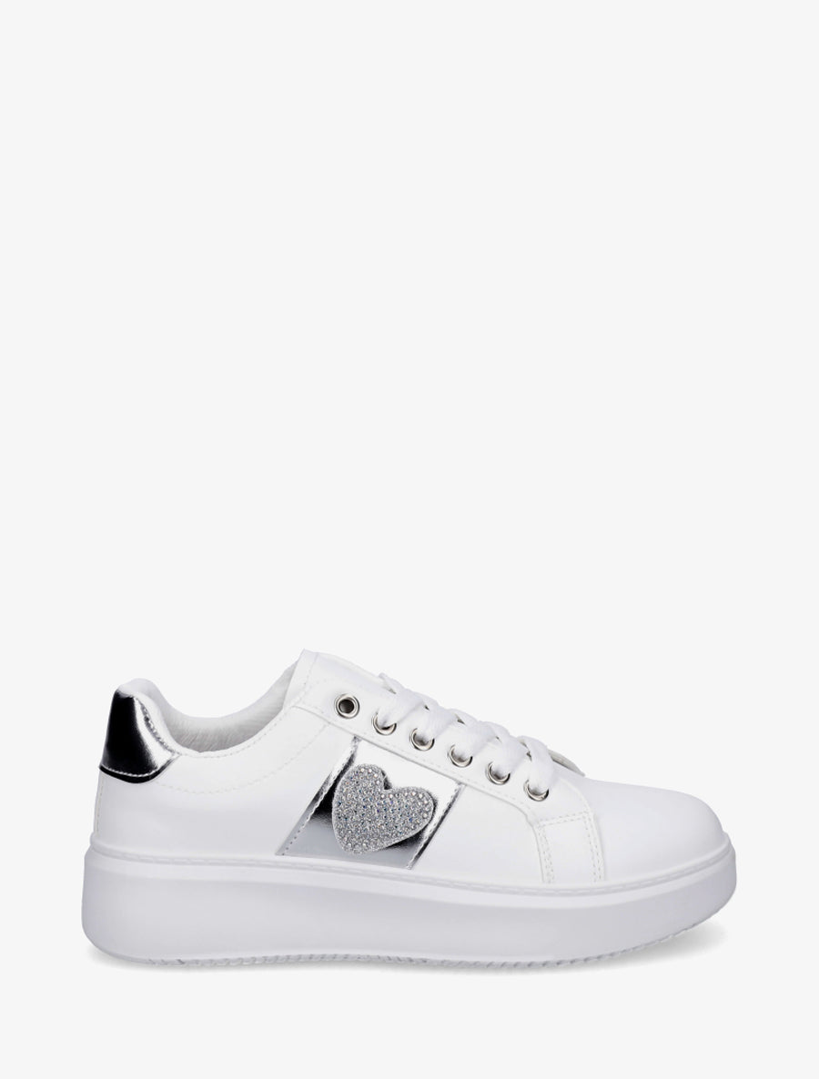 Sneakers à empiècement coeur strassé - Argent - 1