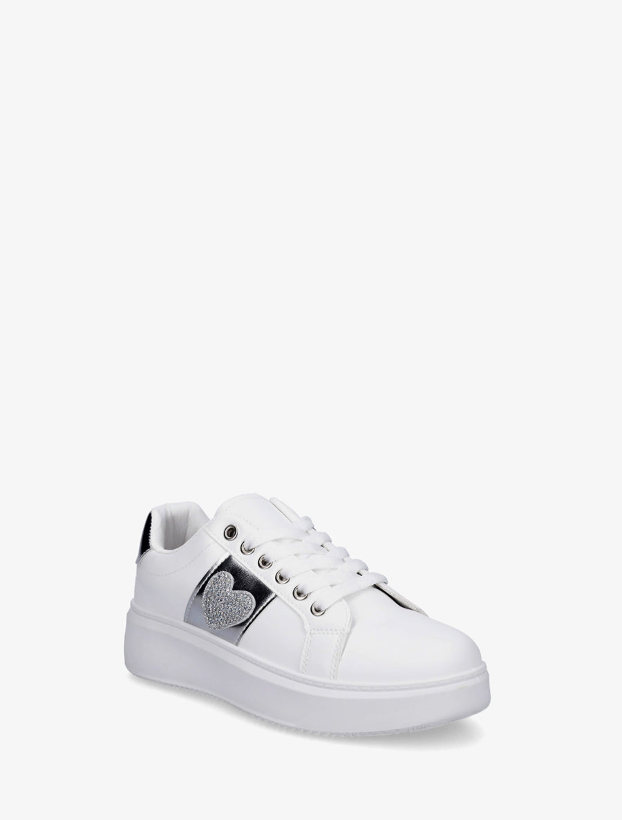 Sneakers à empiècement coeur strassé - Argent - 2