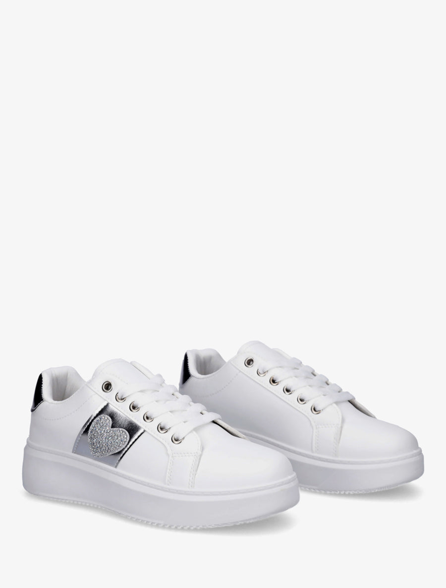 Sneakers à empiècement coeur strassé - Argent - 4