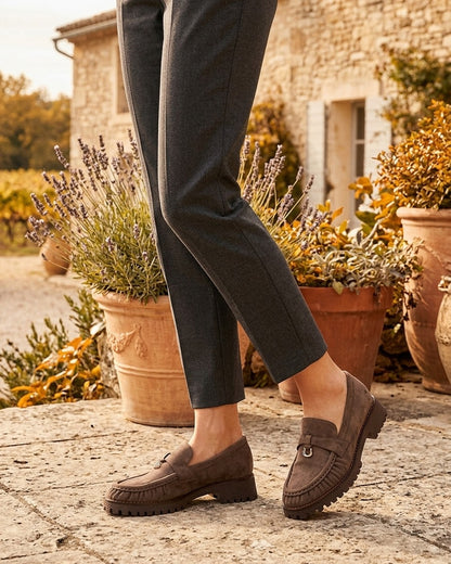 Mocassins en suédine à semelle crantée - Taupe foncé