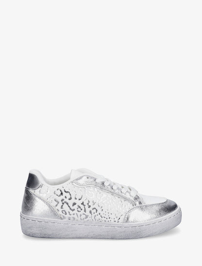 Sneakers bi-matière à imprimé léopard - Argent - 1