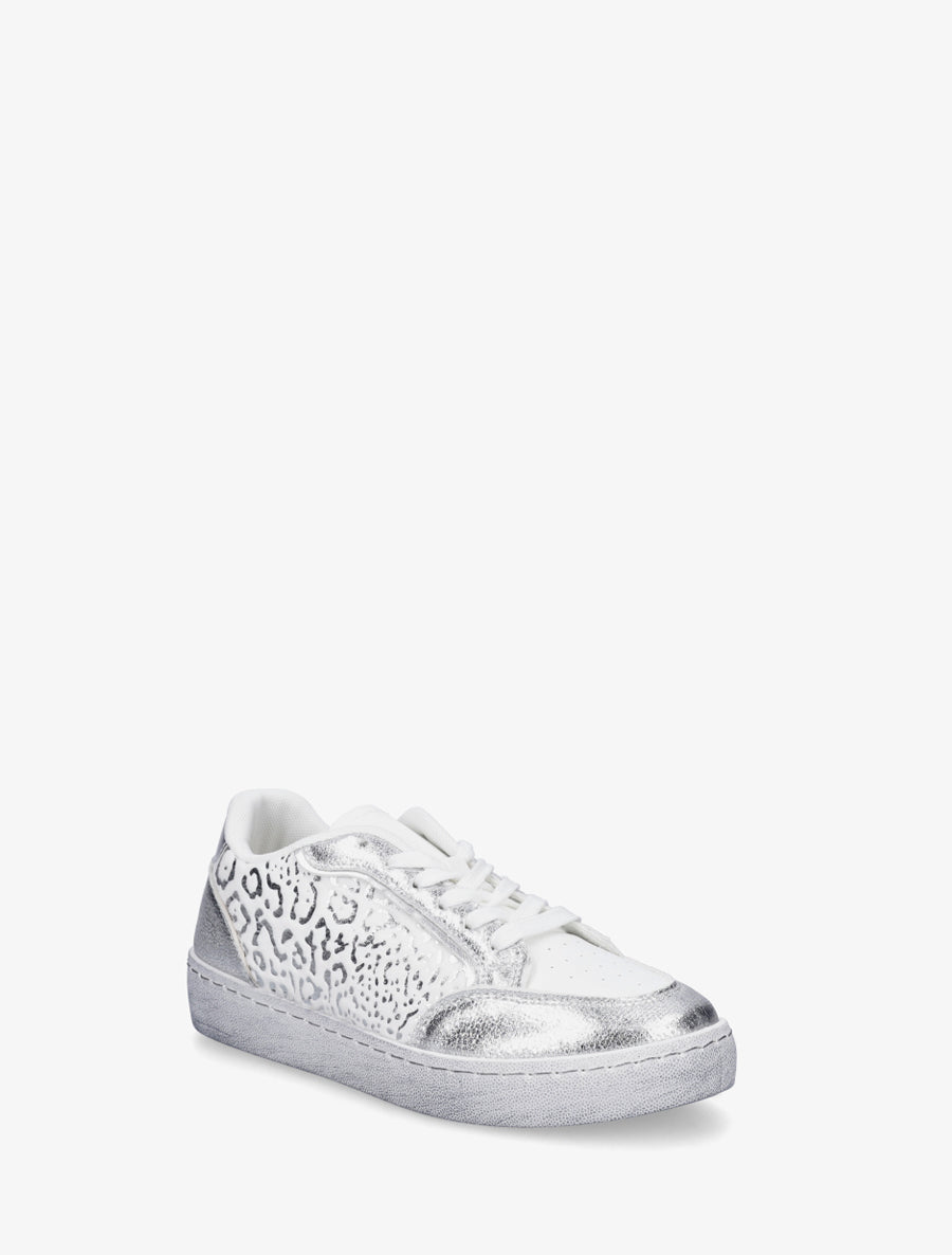 Sneakers bi-matière à imprimé léopard - Argent - 2