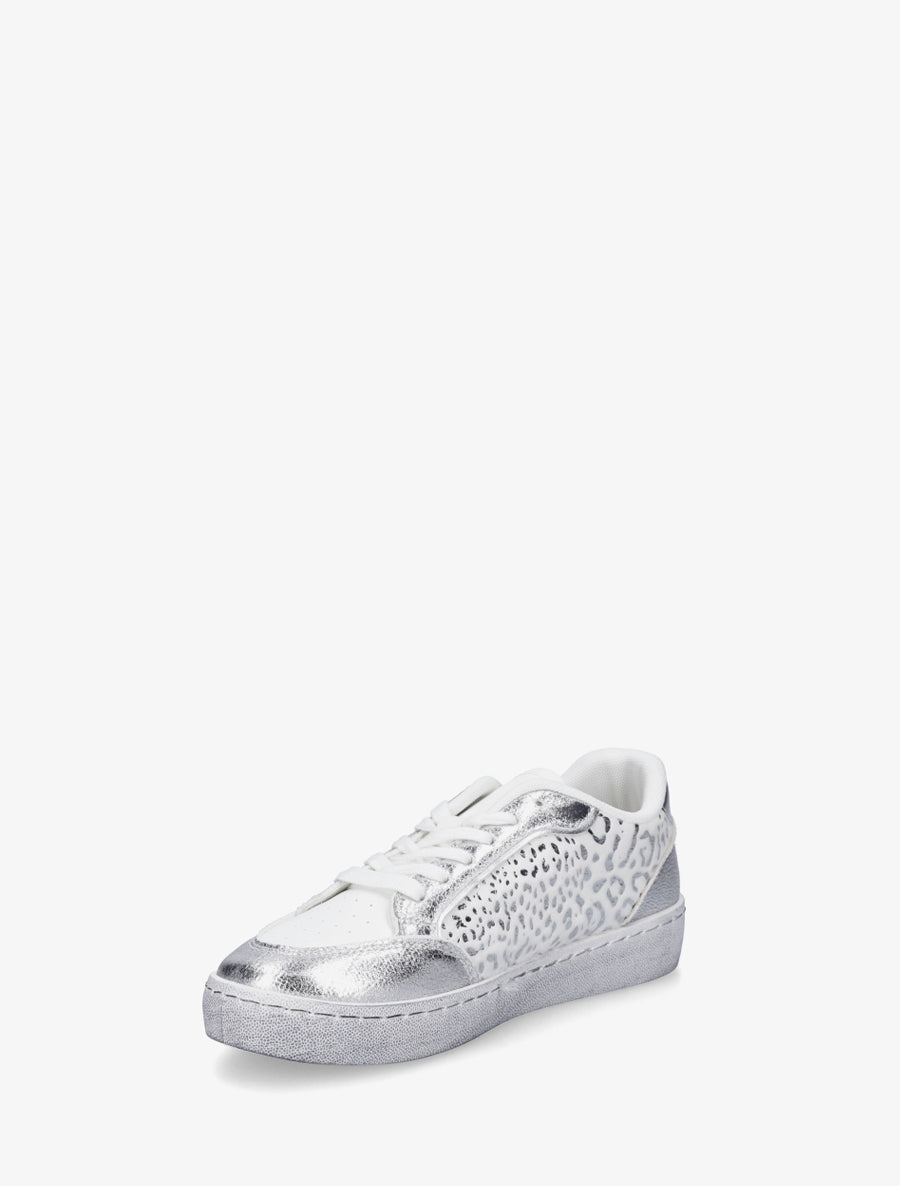 Sneakers bi-matière à imprimé léopard - Argent - 3