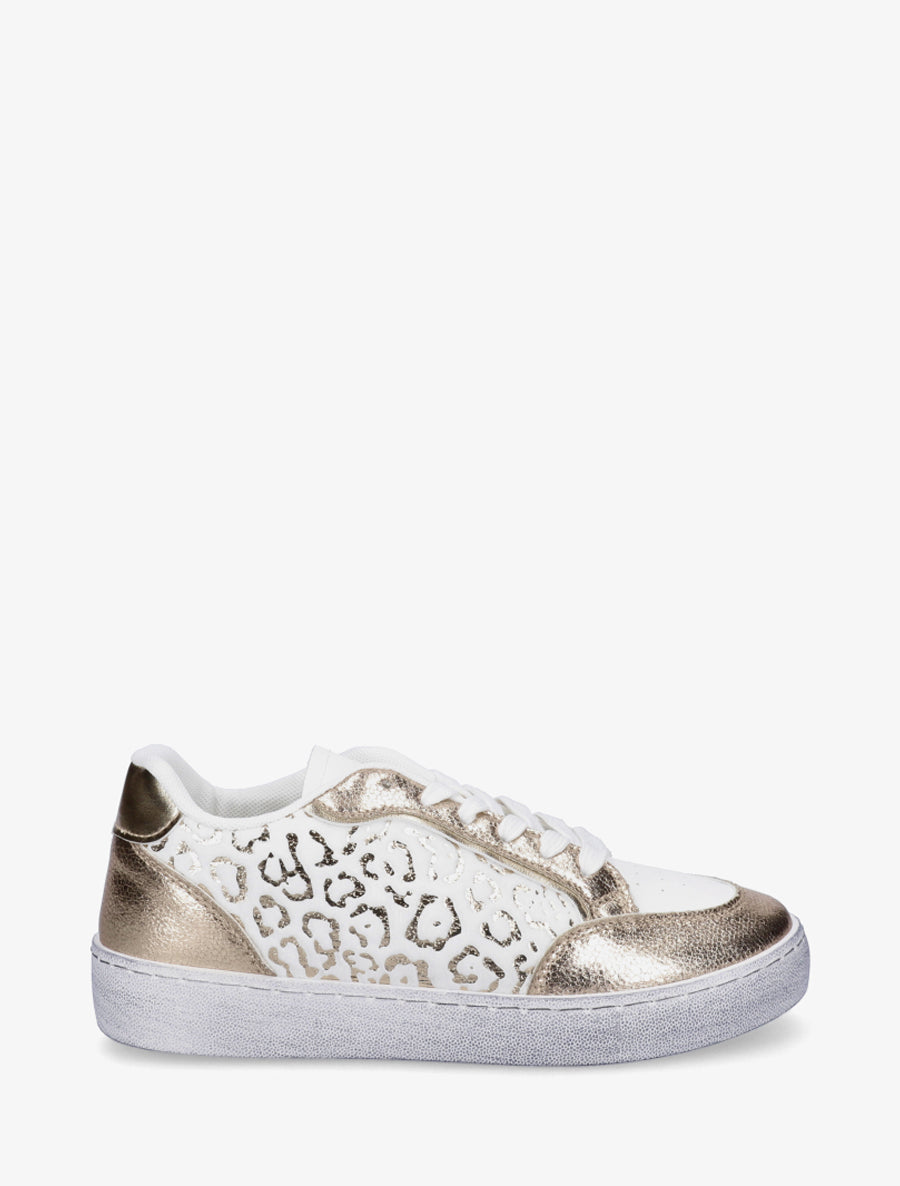 Sneakers bi-matière à imprimé léopard - Or - 1