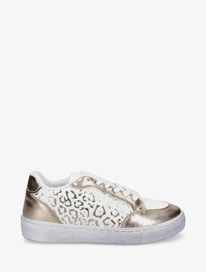Sneakers bi-matière à imprimé léopard - Or - 1