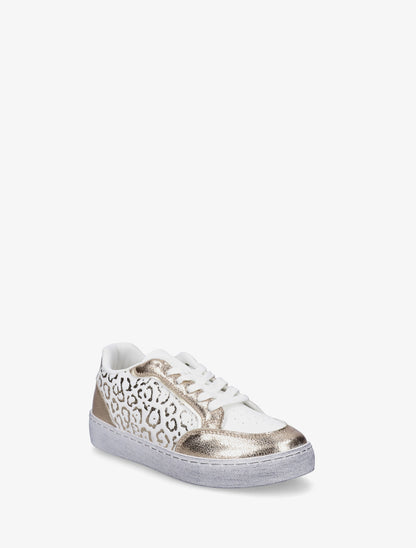 Sneakers bi-matière à imprimé léopard - Or - 2