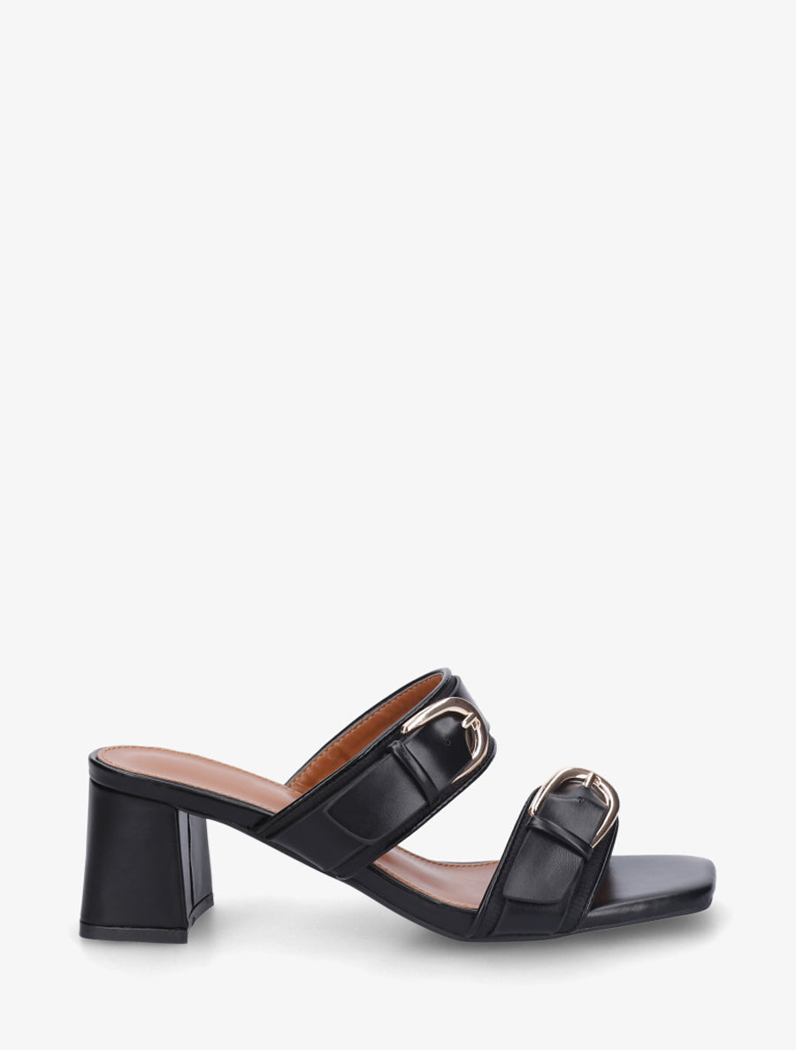 Mules en simili à double boucles - Noir - 1