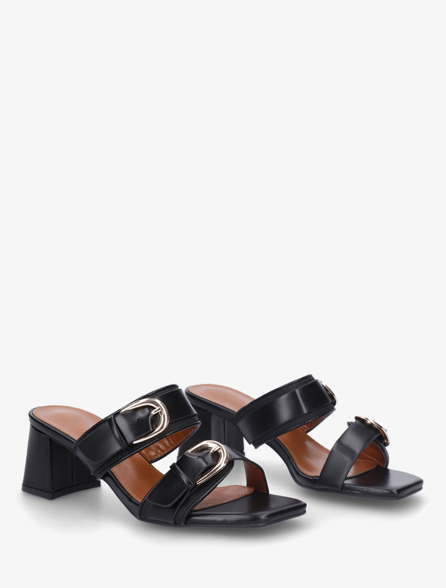 Mules en simili à double boucles - Noir - 4