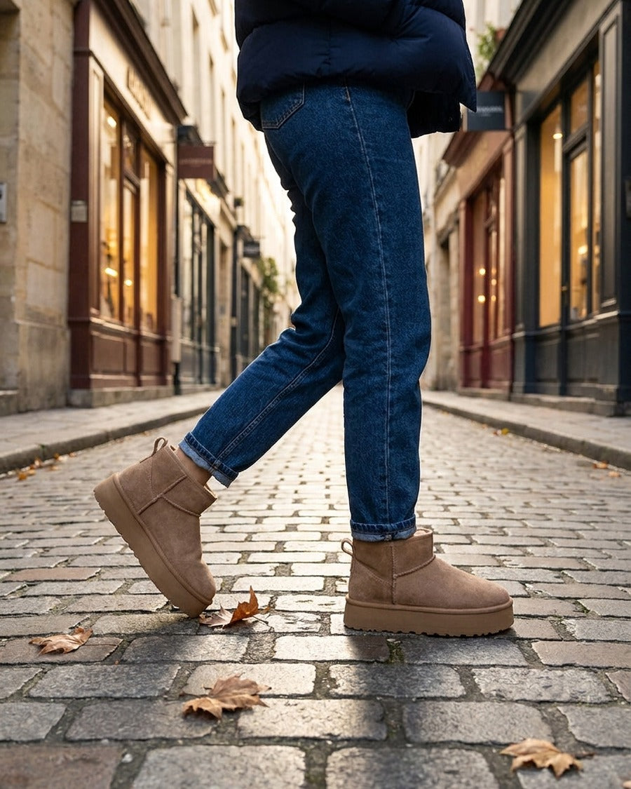 Bottines fourrées en suédine - Taupe