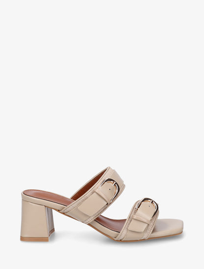 Mules en simili à double boucles - Beige - 1