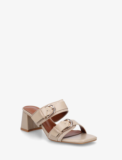 Mules en simili à double boucles - Beige - 2