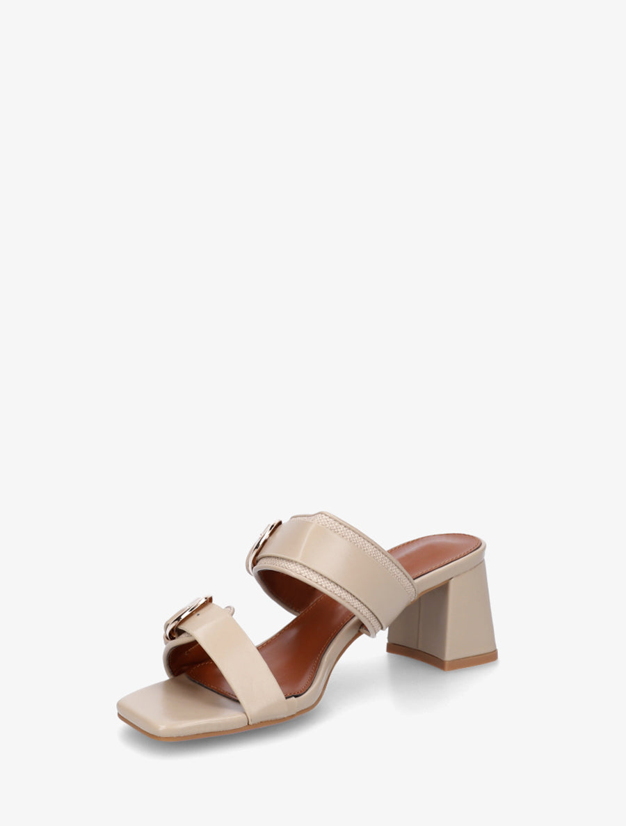 Mules en simili à double boucles - Beige - 3