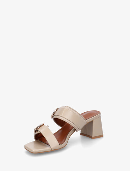 Mules en simili à double boucles - Beige - 3